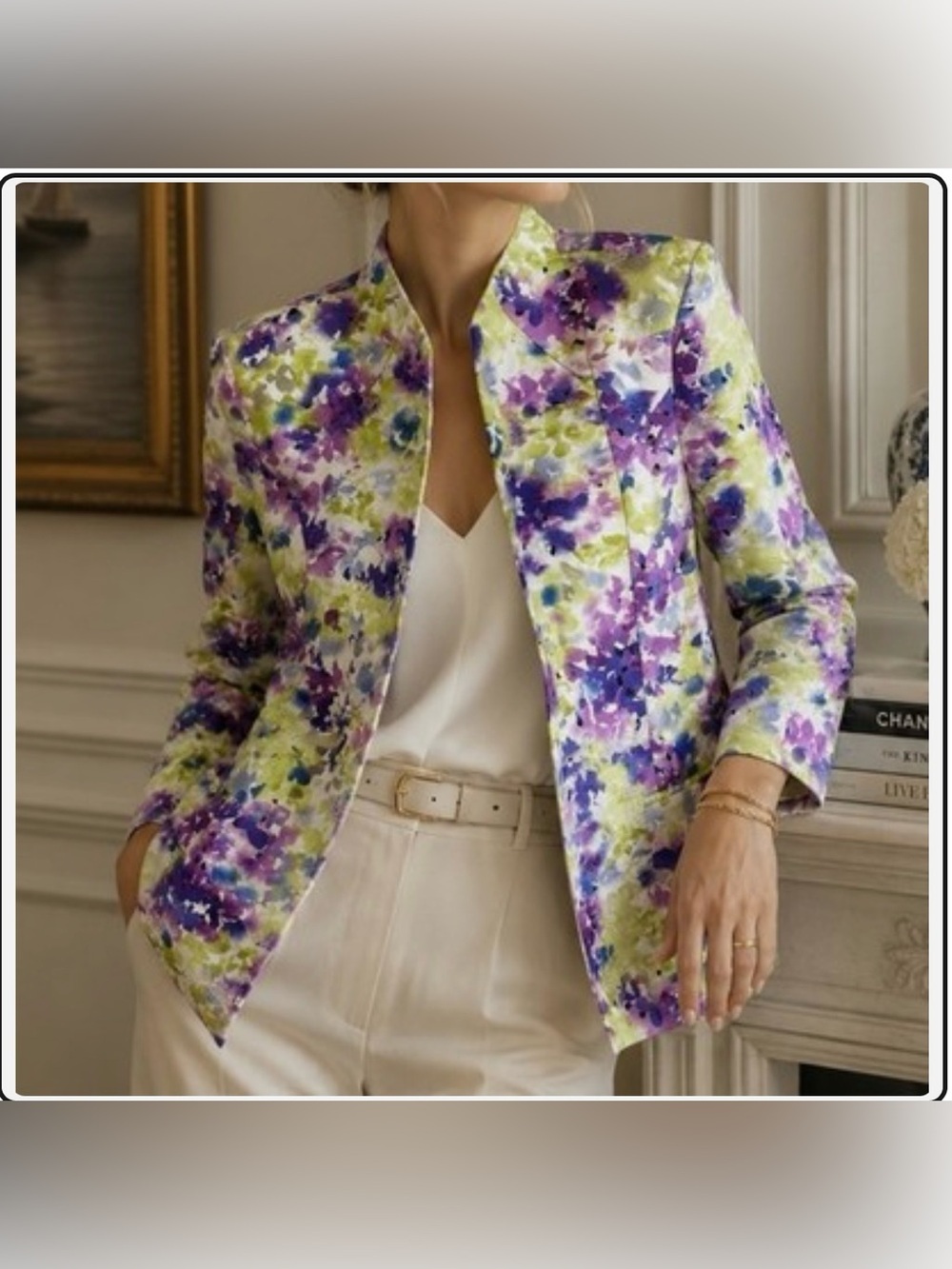 Investments Floral Watercolor Blazer in Purple & Green